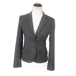 Theory Women’s Wool Pinstripe Two Button Blazer Size 6 Gray Preppy Office City